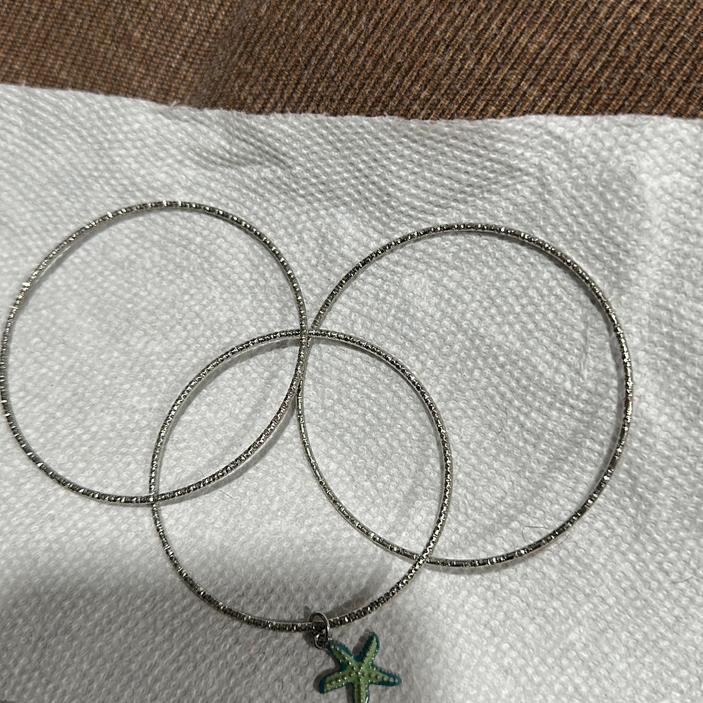 Bundle three sliver bracket with pendant bangles